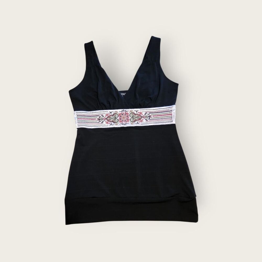 Vintage Y2k early 2000s XOXO black empire waist floral accent v-neck tank top